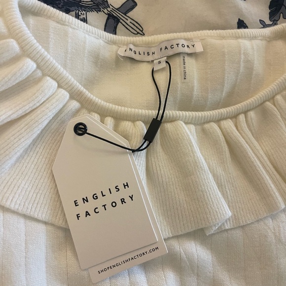 Organza Puff Sleeve Knit Ruffled Neck Top - Picture 4 of 6